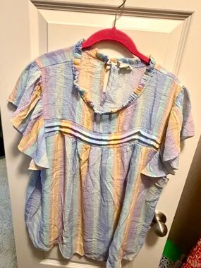 Women’s Pastel Striped Ruffle Sleeve Top